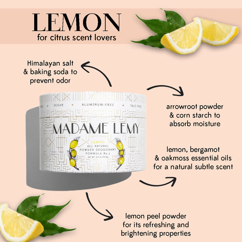 Le Petit Lemon and Bergamot Powder: Deodorant, Body Powder, Dry Shampoo | Madame Lemy